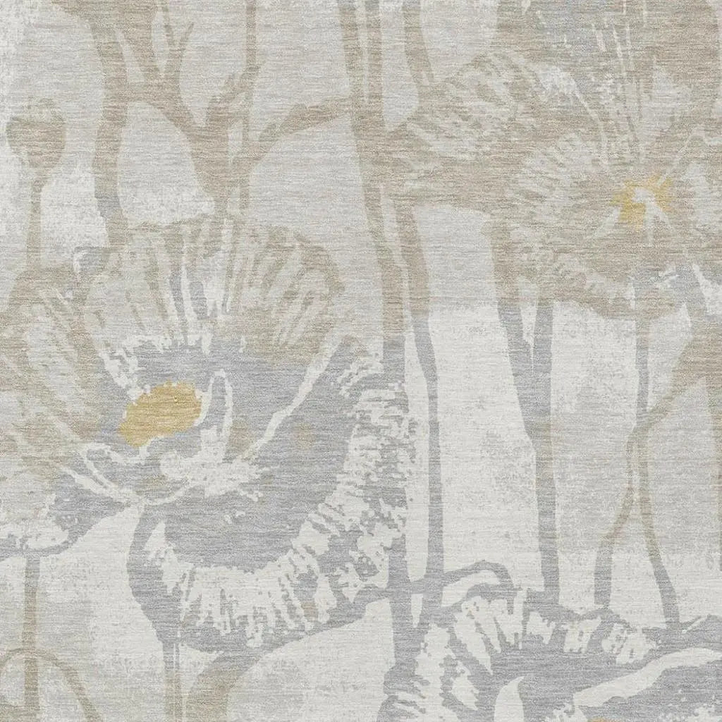 10' X 14' Ivory And Silver Floral Washable Indoor Outdoor Area Rug Homeroots Outdoor