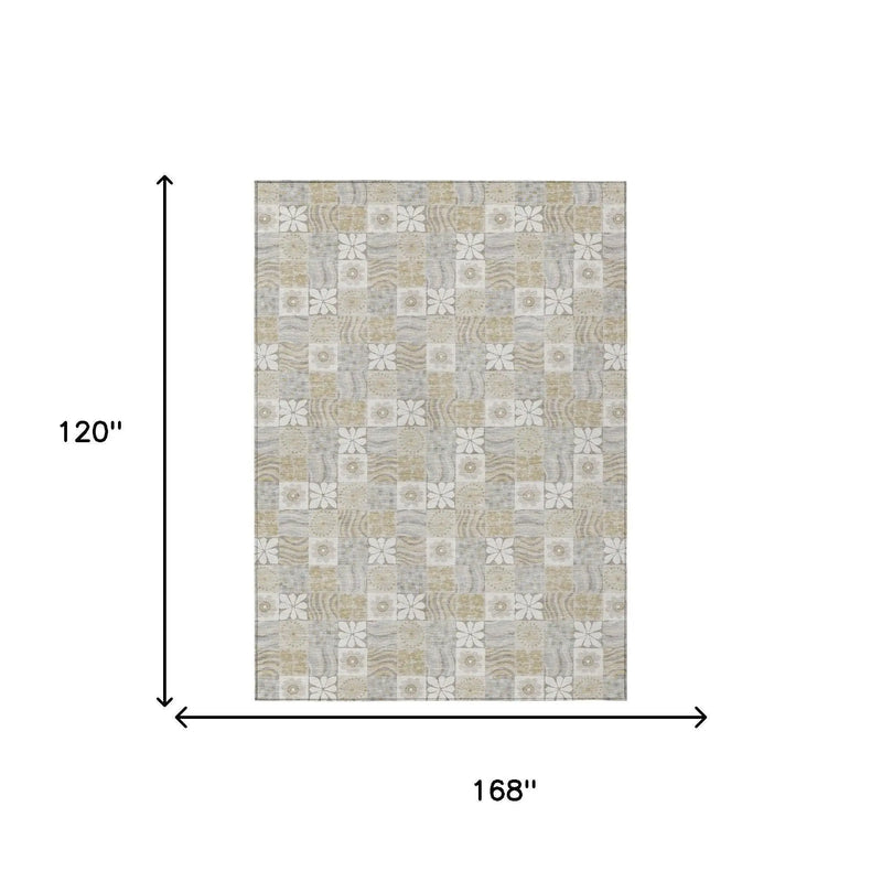 10' X 14' Ivory And Silver Floral Washable Indoor Outdoor Area Rug Homeroots Outdoor