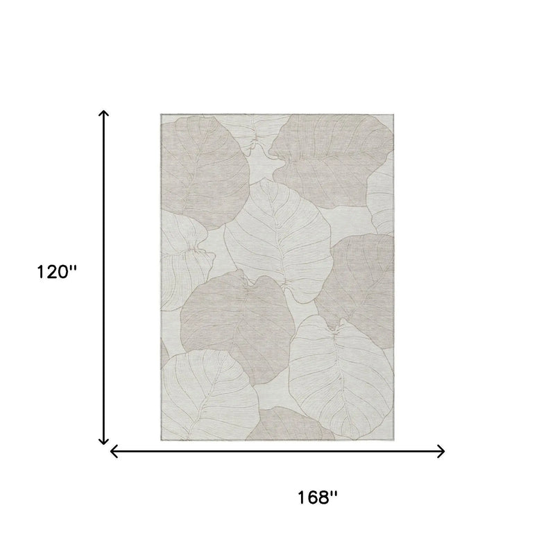 10' X 14' Ivory And Silver Floral Washable Indoor Outdoor Area Rug Homeroots Outdoor