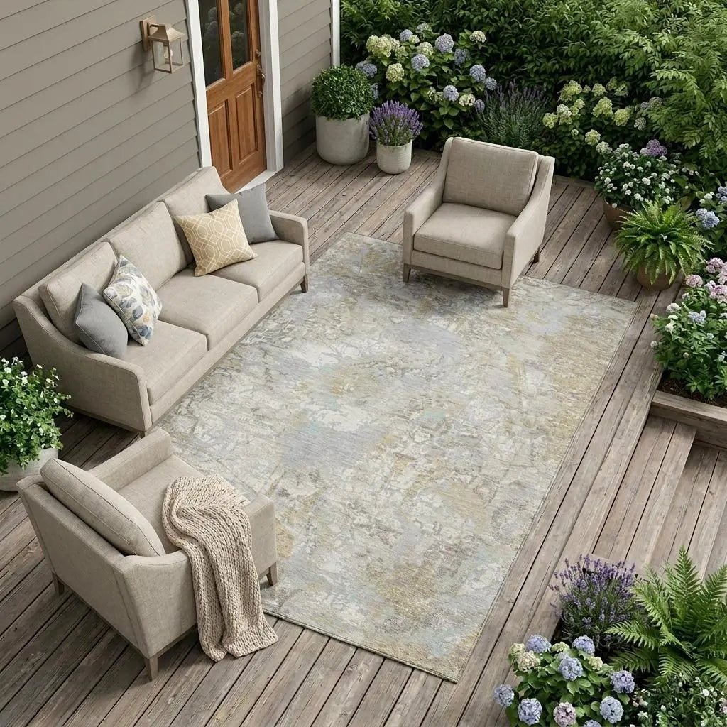 10' X 14' Ivory And Silver Floral Washable Indoor Outdoor Area Rug Homeroots Outdoor