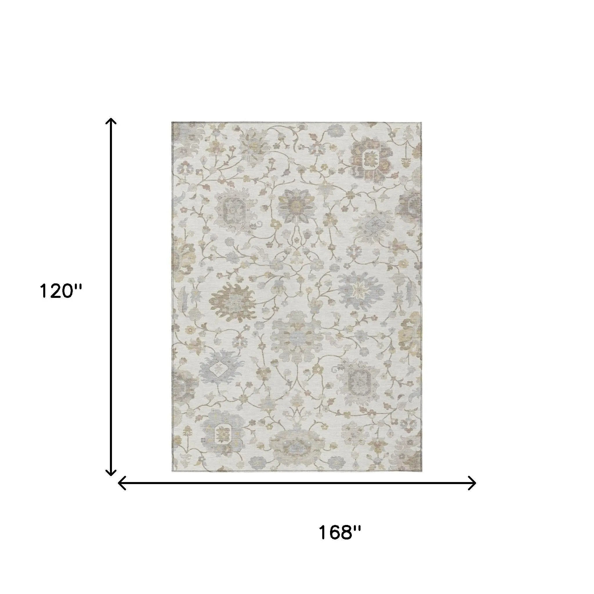 10' X 14' Ivory And Silver Floral Washable Indoor Outdoor Area Rug Homeroots Outdoor