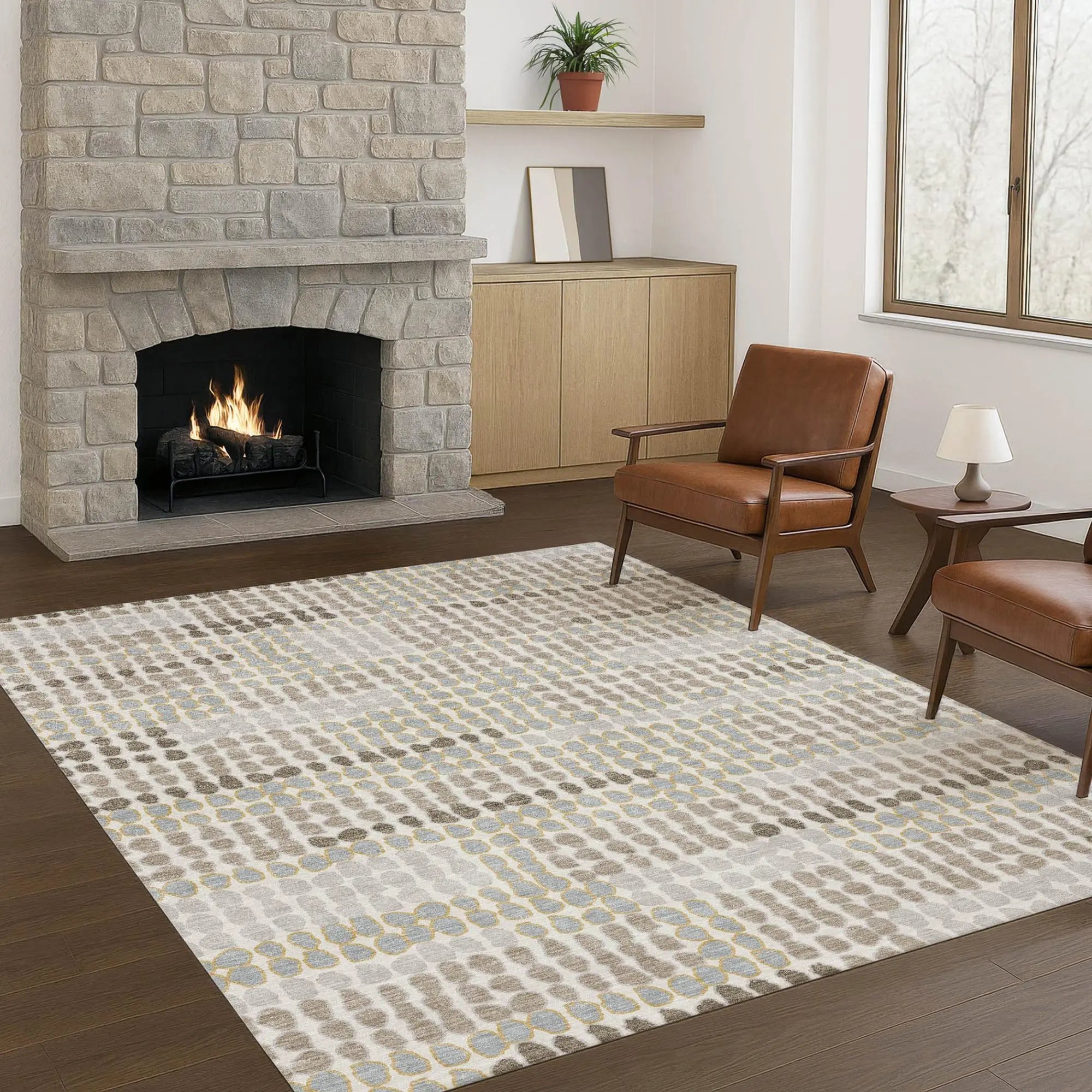 10' X 14' Ivory And Silver Geometric Washable Indoor Outdoor Area Rug Homeroots Outdoor