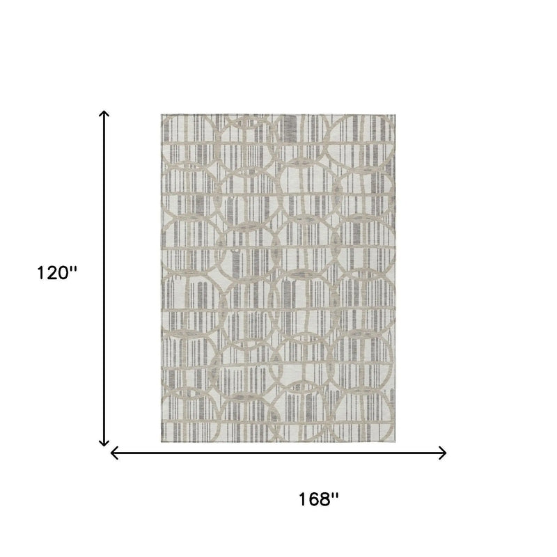 10' X 14' Ivory And Silver Geometric Washable Indoor Outdoor Area Rug Homeroots Outdoor