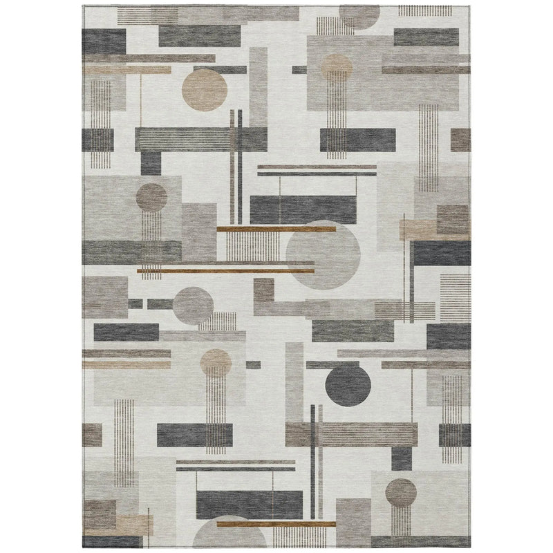 10' X 14' Ivory And Silver Geometric Washable Indoor Outdoor Area Rug Homeroots Outdoor