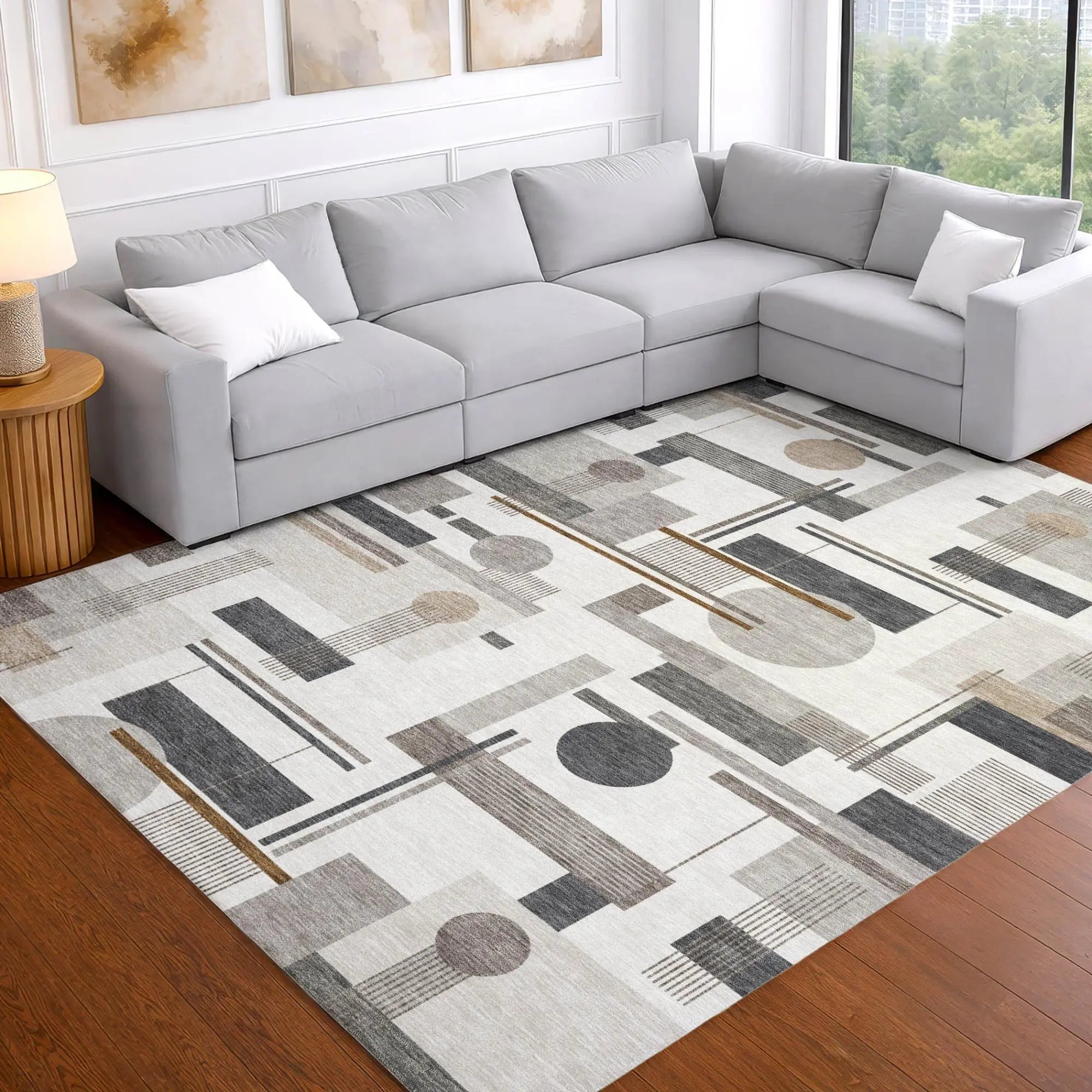 10' X 14' Ivory And Silver Geometric Washable Indoor Outdoor Area Rug Homeroots Outdoor
