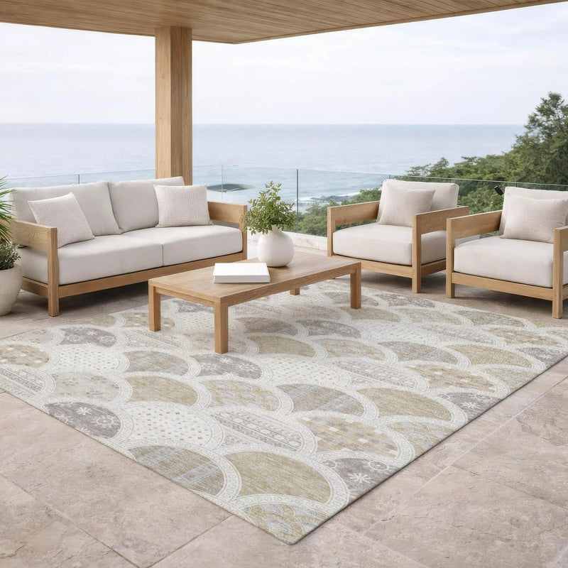 10' X 14' Ivory And Silver Geometric Washable Indoor Outdoor Area Rug Homeroots Outdoor