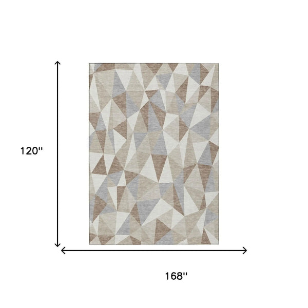 10' X 14' Ivory And Silver Geometric Washable Indoor Outdoor Area Rug Homeroots Outdoor