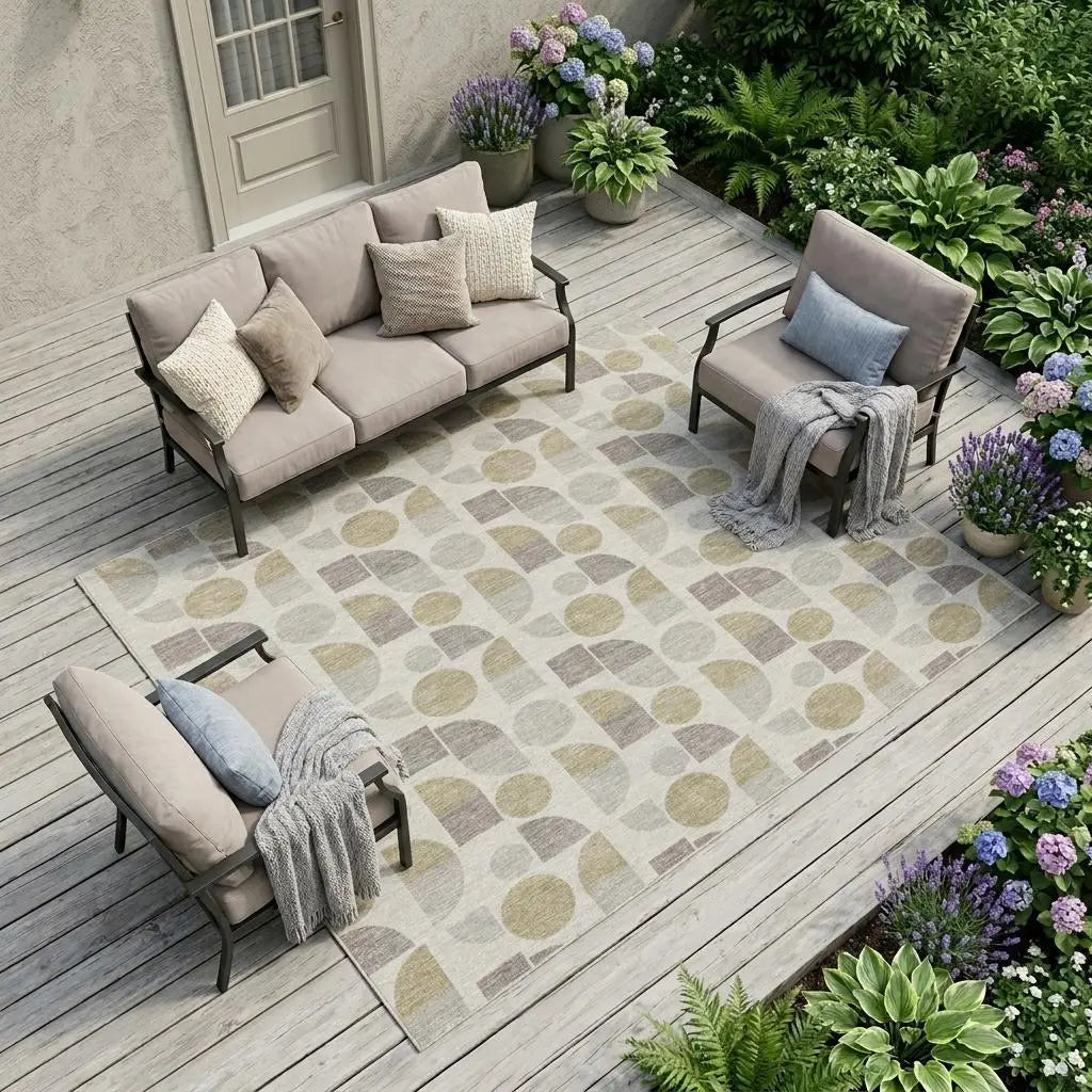 10' X 14' Ivory And Silver Geometric Washable Indoor Outdoor Area Rug Homeroots Outdoor