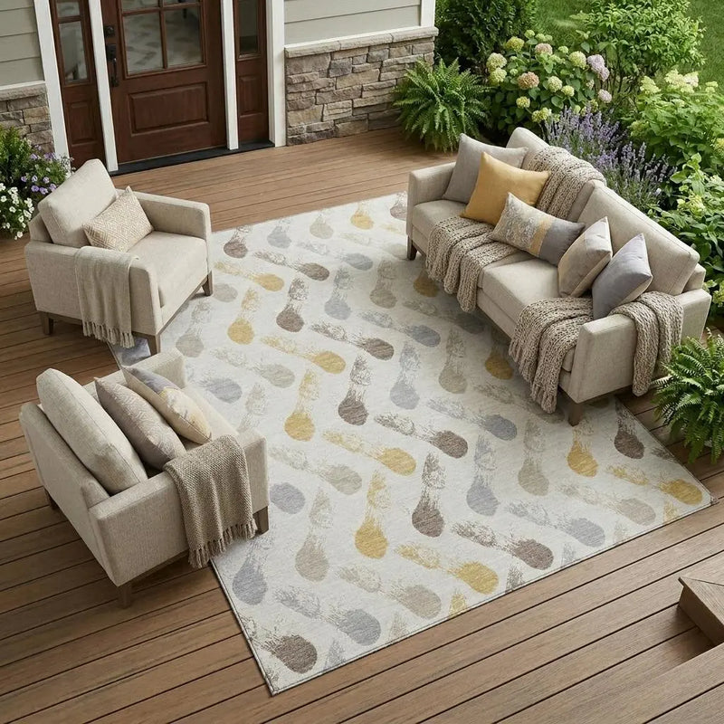 10' X 14' Ivory And Silver Geometric Washable Indoor Outdoor Area Rug Homeroots Outdoor