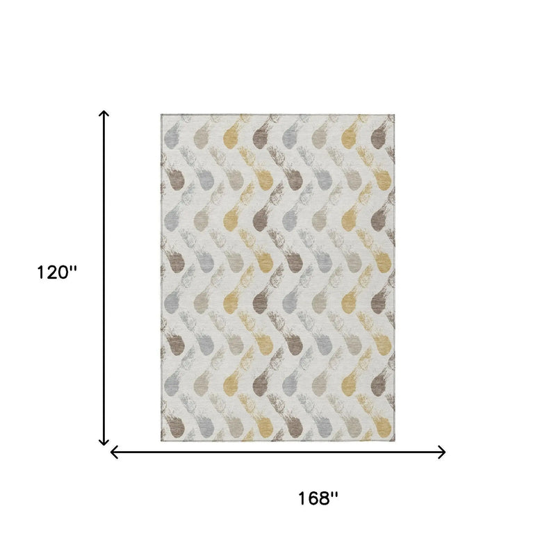 10' X 14' Ivory And Silver Geometric Washable Indoor Outdoor Area Rug Homeroots Outdoor