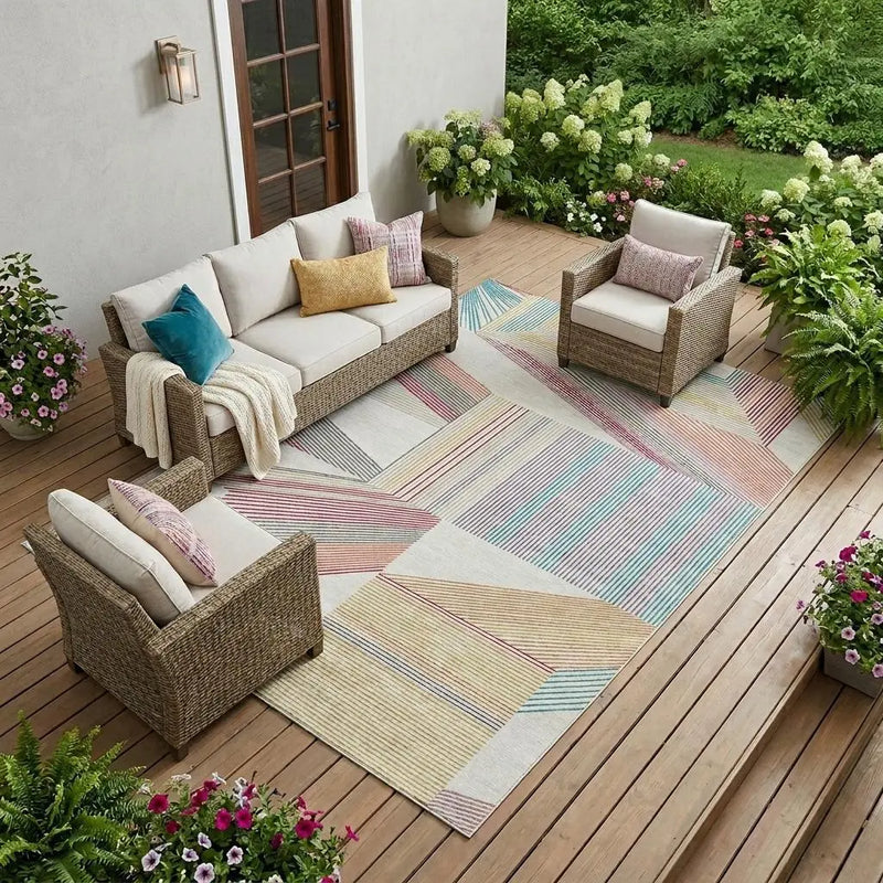10' X 14' Ivory And Silver Geometric Washable Indoor Outdoor Area Rug Homeroots Outdoor