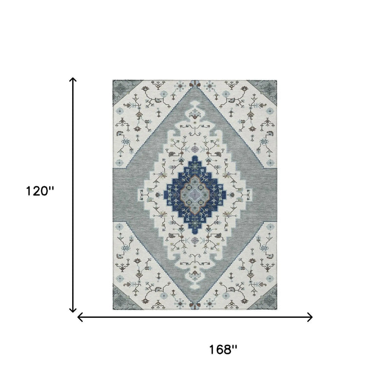 10' X 14' Ivory And Silver Geometric Washable Indoor Outdoor Area Rug Homeroots Outdoor