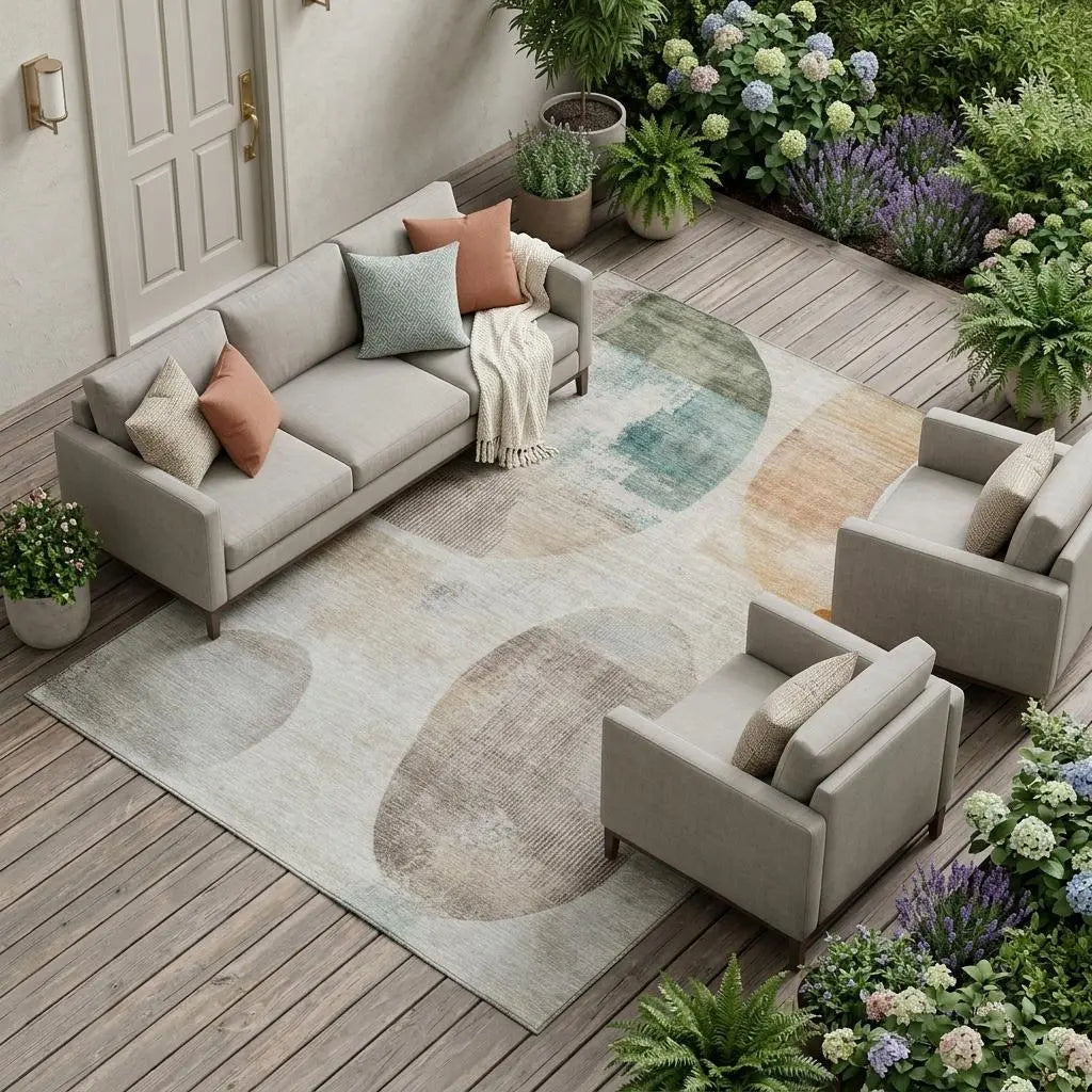 10' X 14' Ivory And Silver Geometric Washable Indoor Outdoor Area Rug Homeroots Outdoor