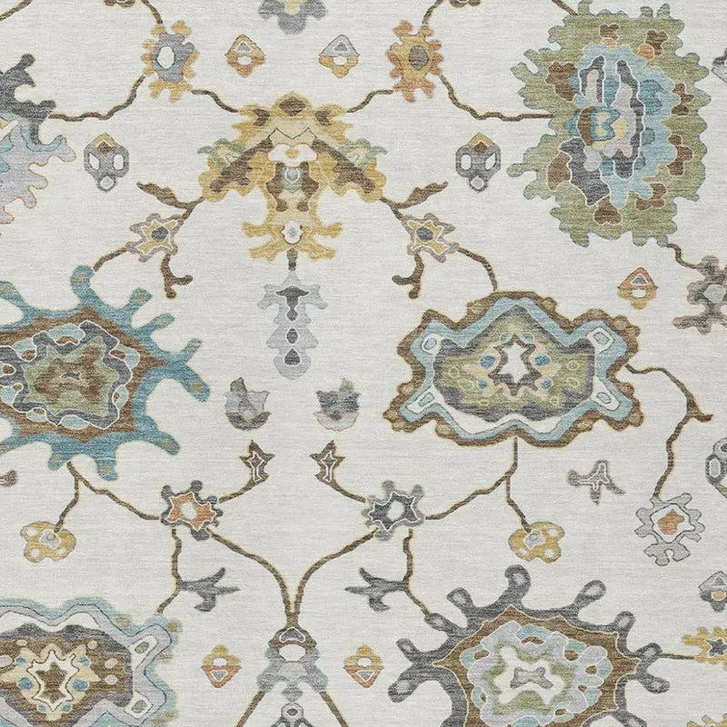 10' X 14' Ivory And Silver Oriental Washable Indoor Outdoor Area Rug Homeroots Outdoor
