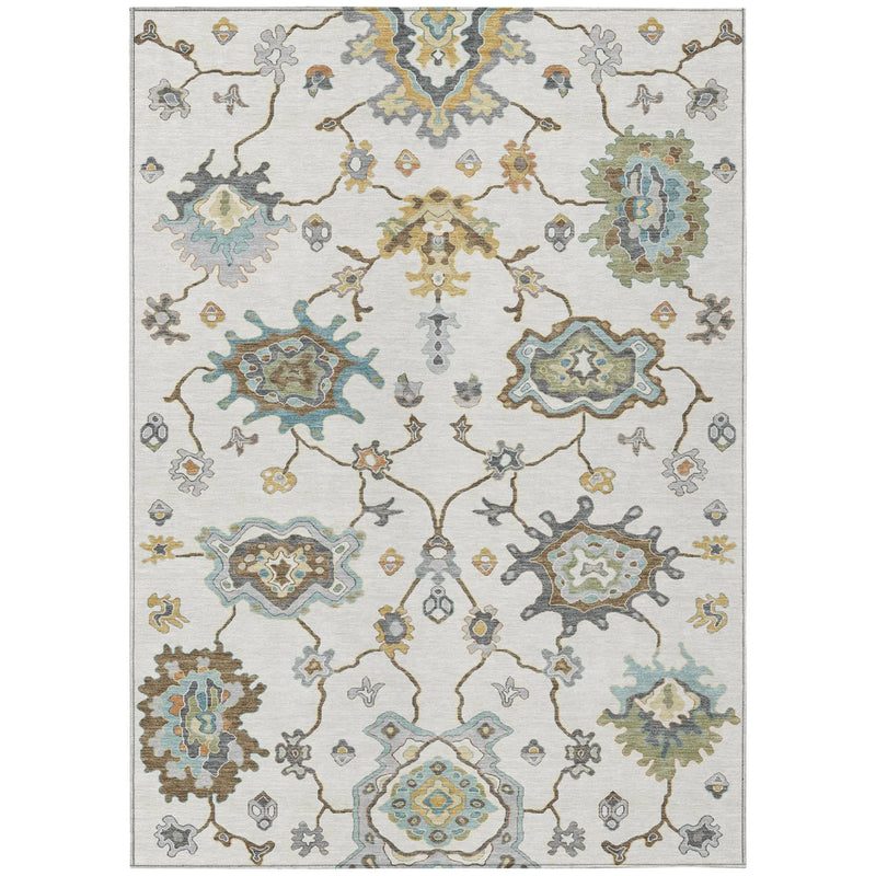 10' X 14' Ivory And Silver Oriental Washable Indoor Outdoor Area Rug Homeroots Outdoor