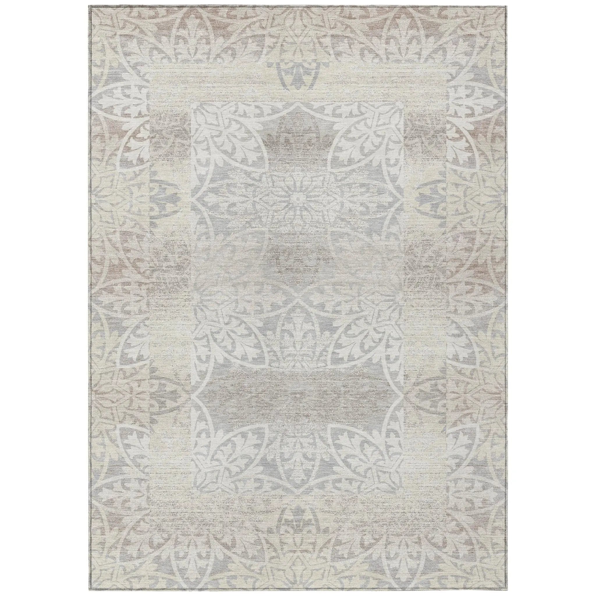 10' X 14' Ivory And Silver Oriental Washable Indoor Outdoor Area Rug Homeroots Outdoor