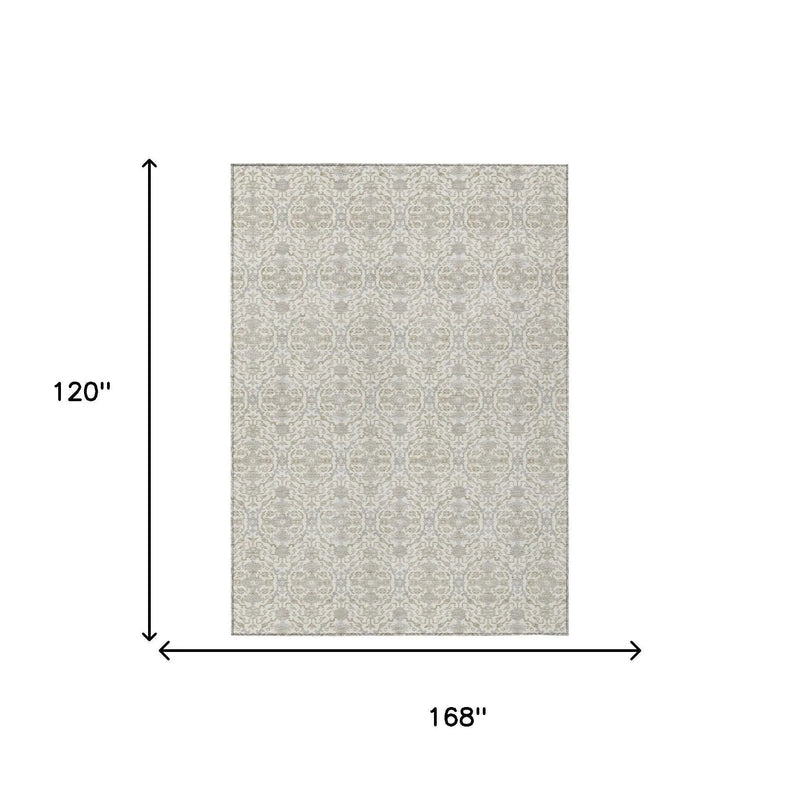 10' X 14' Ivory And Silver Oriental Washable Indoor Outdoor Area Rug Homeroots Outdoor