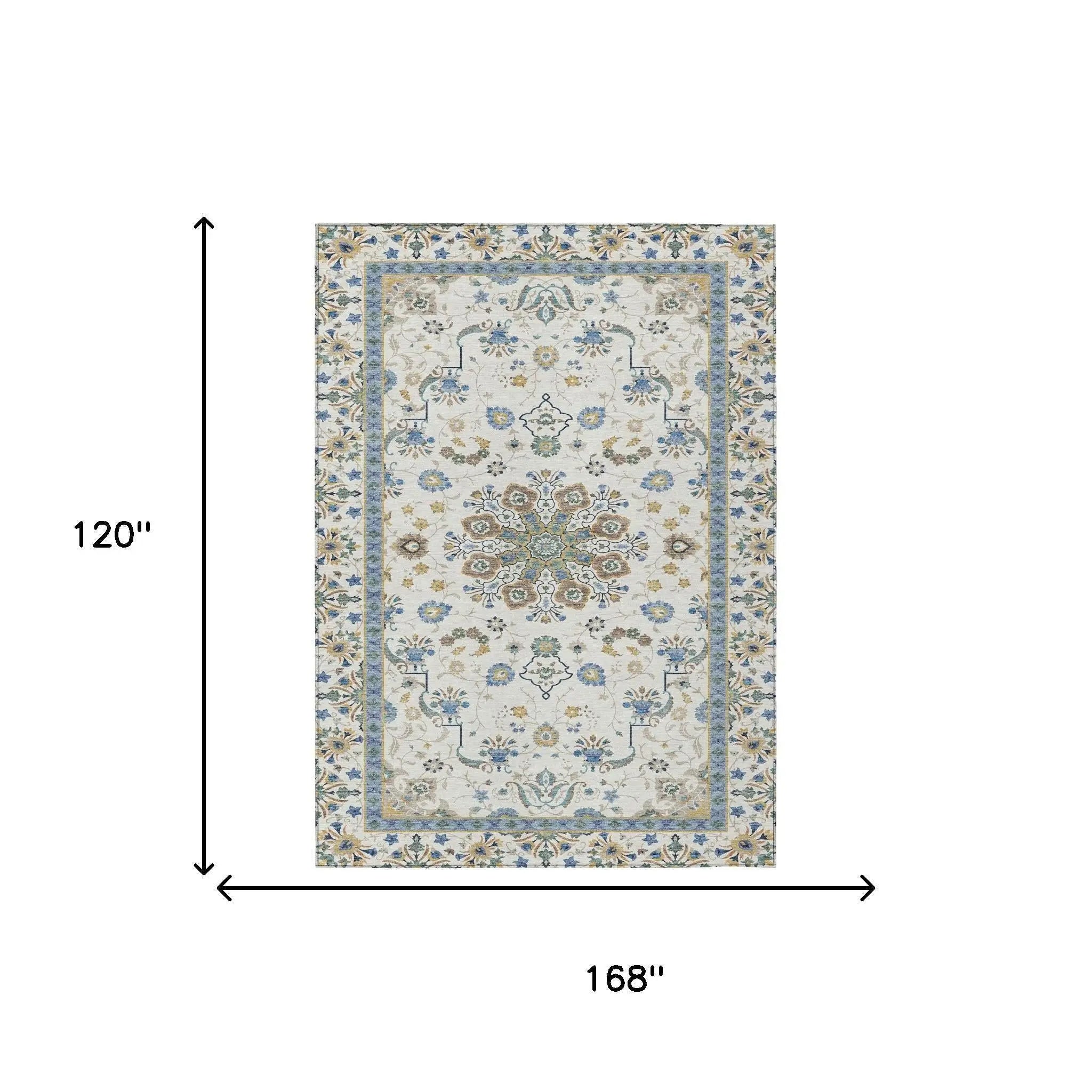 10' X 14' Ivory And Silver Oriental Washable Indoor Outdoor Area Rug Homeroots Outdoor