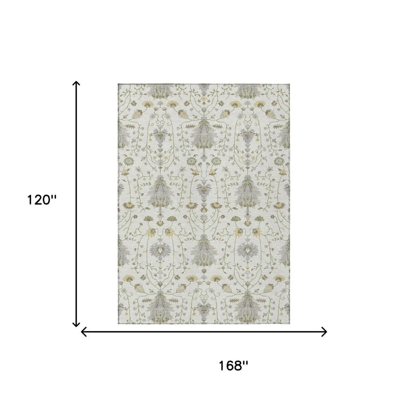 10' X 14' Ivory And Silver Oriental Washable Indoor Outdoor Area Rug Homeroots Outdoor