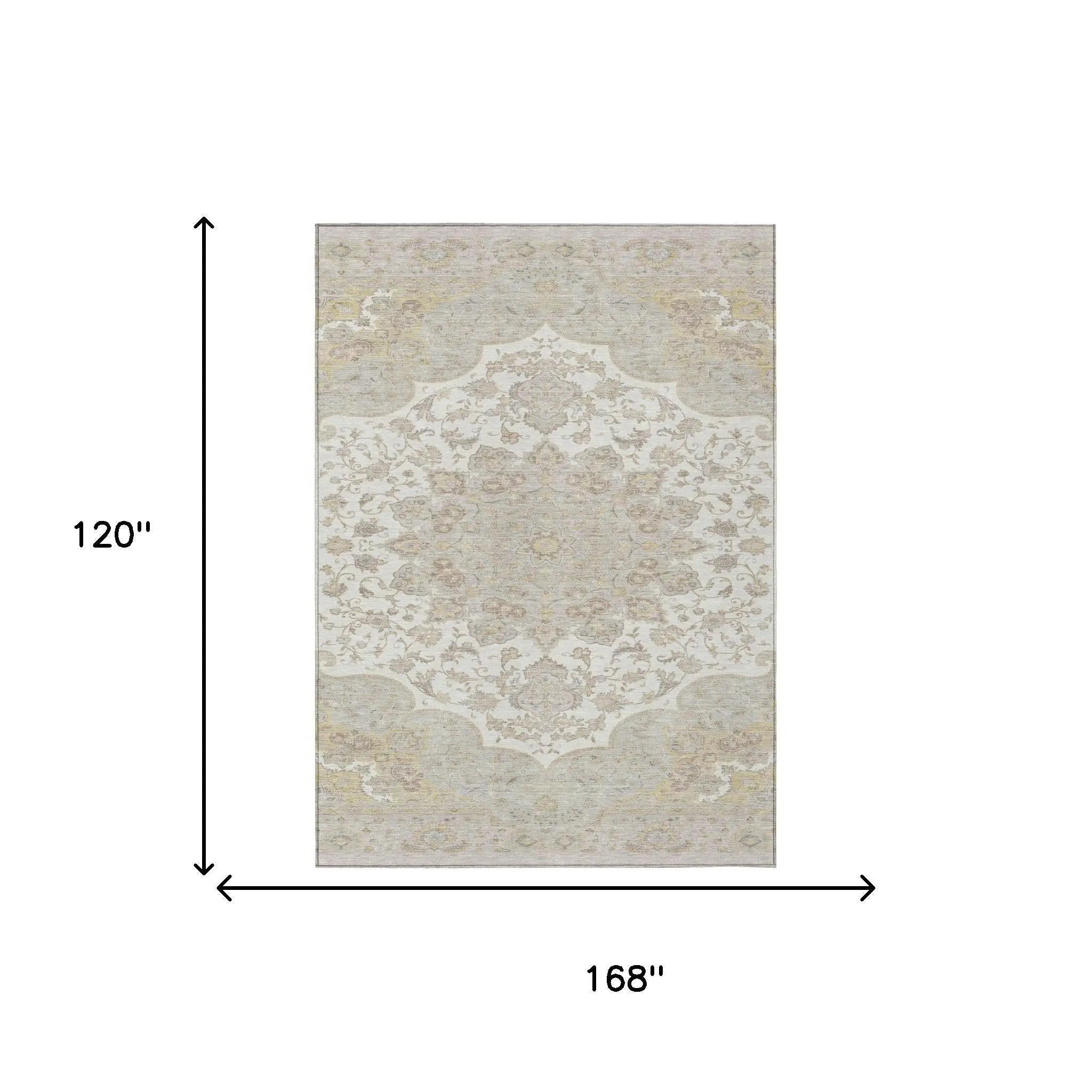 10' X 14' Ivory And Silver Oriental Washable Indoor Outdoor Area Rug Homeroots Outdoor