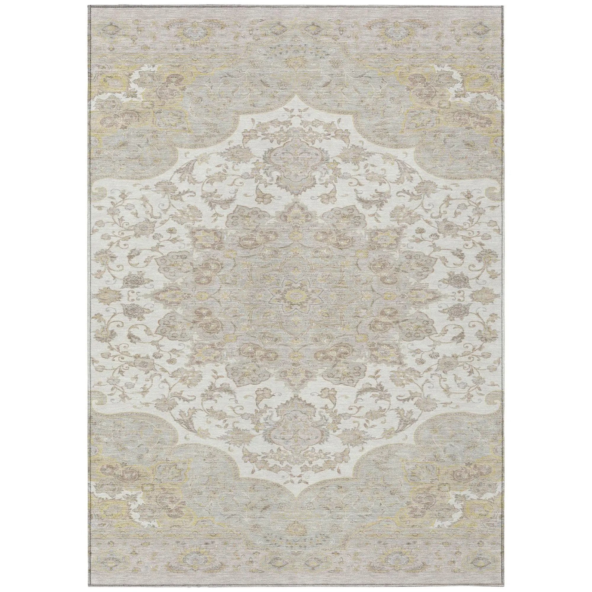 10' X 14' Ivory And Silver Oriental Washable Indoor Outdoor Area Rug Homeroots Outdoor