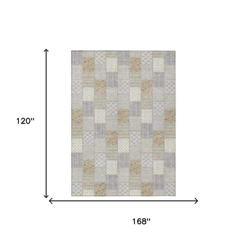 10' X 14' Ivory And Silver Patchwork Washable Indoor Outdoor Area Rug Homeroots Outdoor