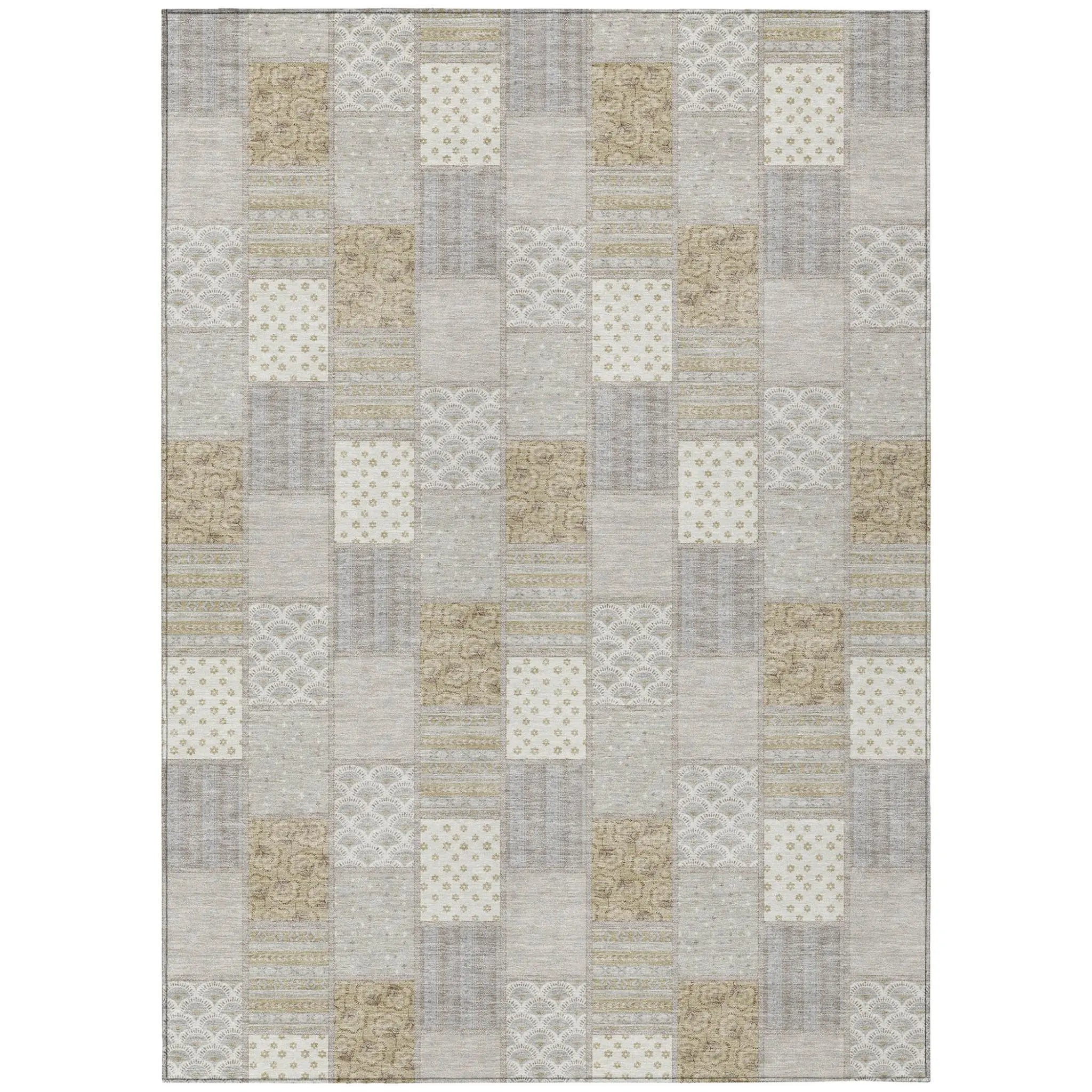 10' X 14' Ivory And Silver Patchwork Washable Indoor Outdoor Area Rug Homeroots Outdoor