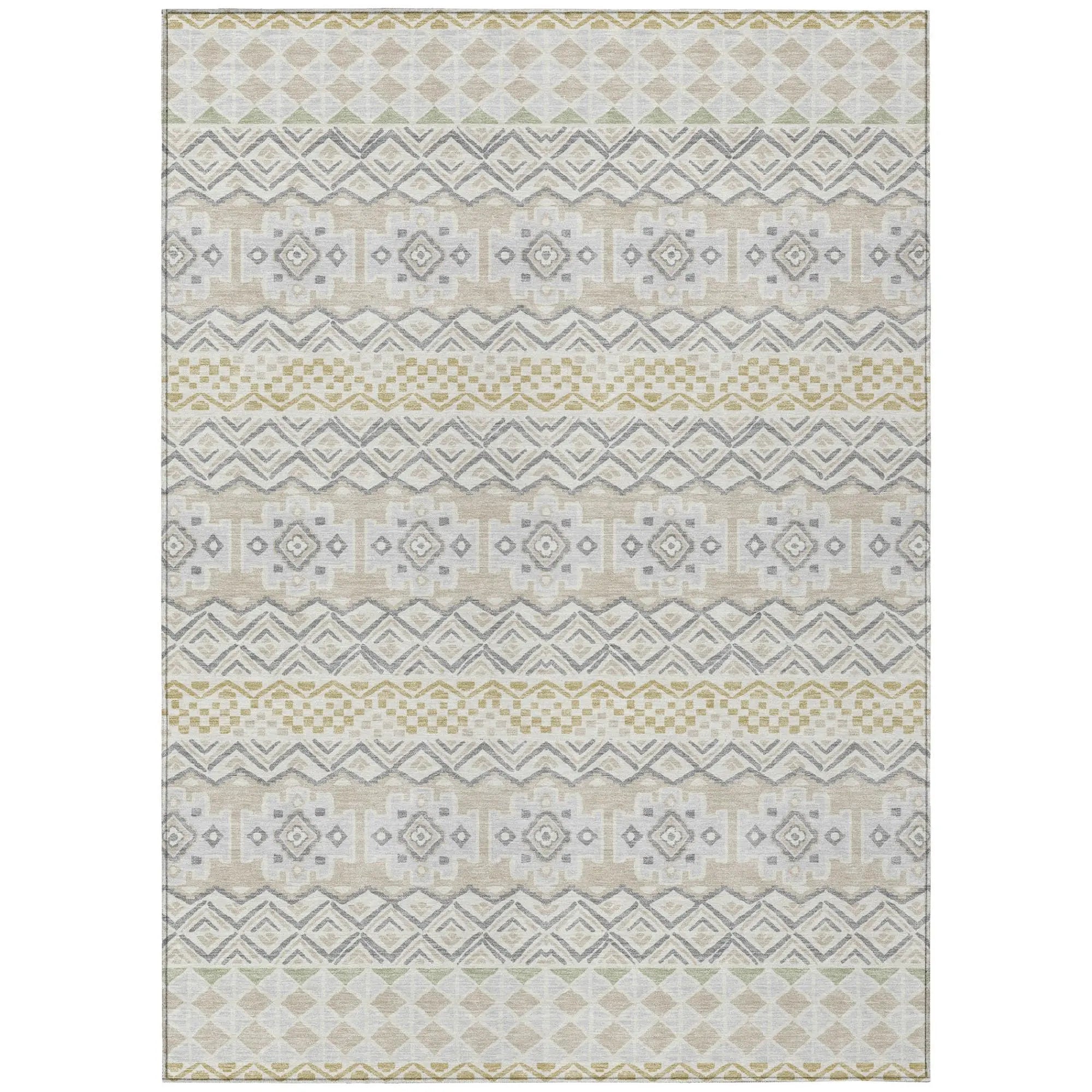 10' X 14' Ivory And Silver Striped Washable Indoor Outdoor Area Rug Homeroots Outdoor
