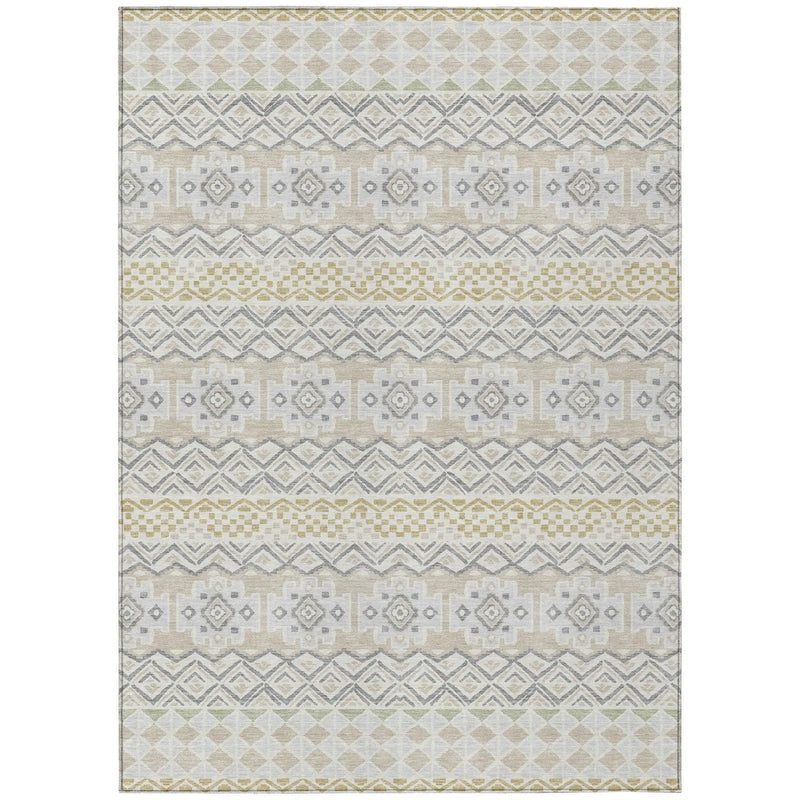10' X 14' Ivory And Silver Striped Washable Indoor Outdoor Area Rug Homeroots Outdoor
