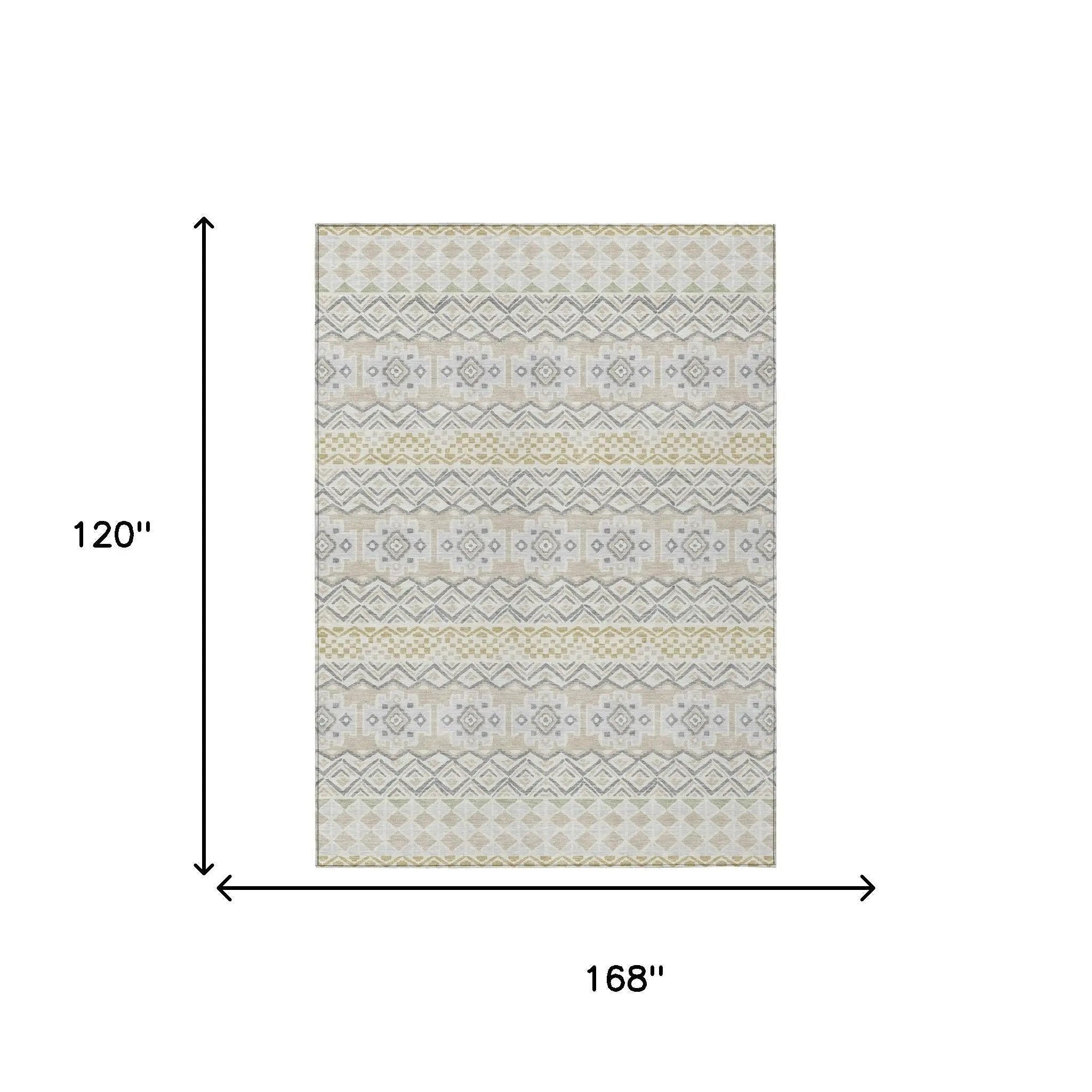 10' X 14' Ivory And Silver Striped Washable Indoor Outdoor Area Rug Homeroots Outdoor