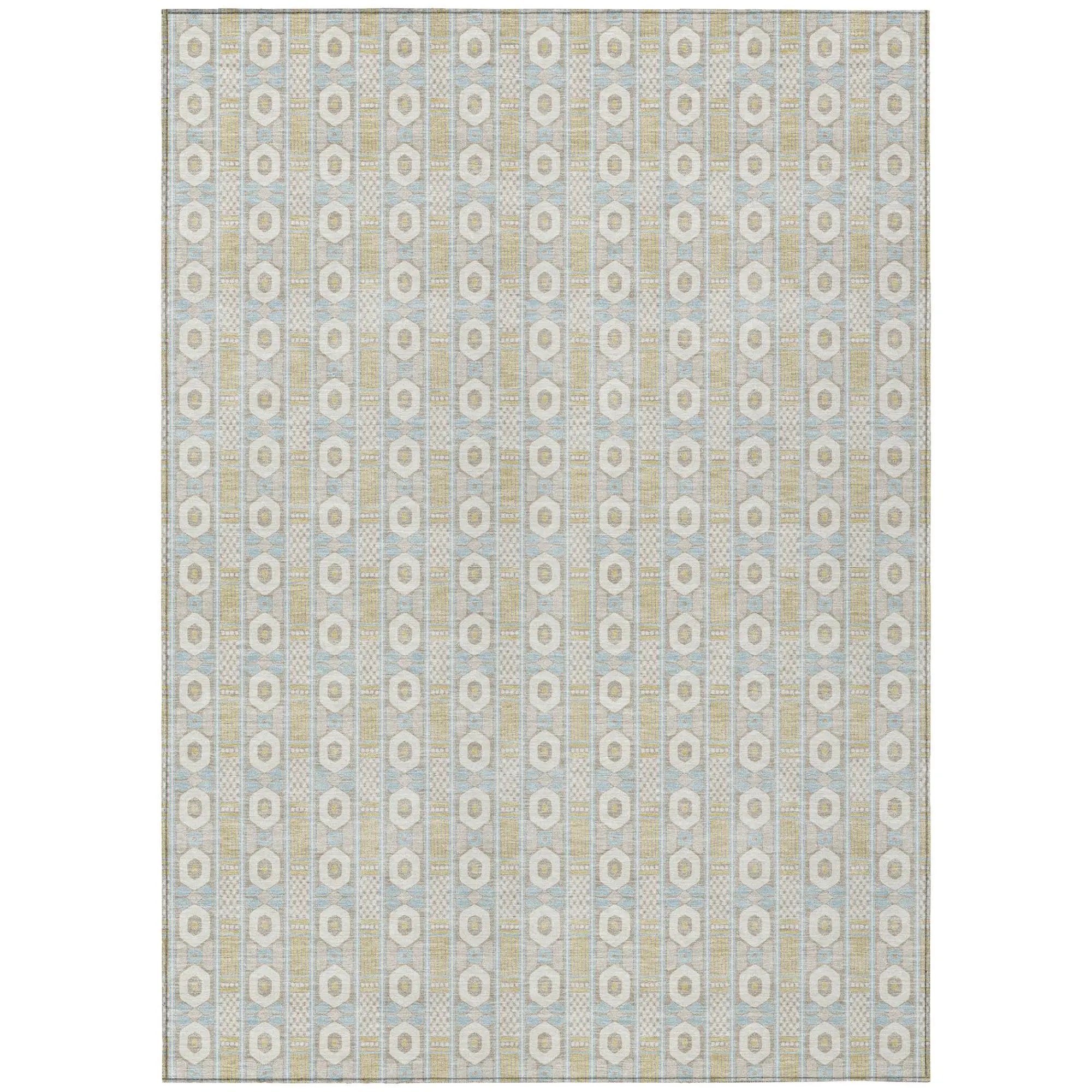 10' X 14' Ivory And Silver Striped Washable Indoor Outdoor Area Rug Homeroots Outdoor
