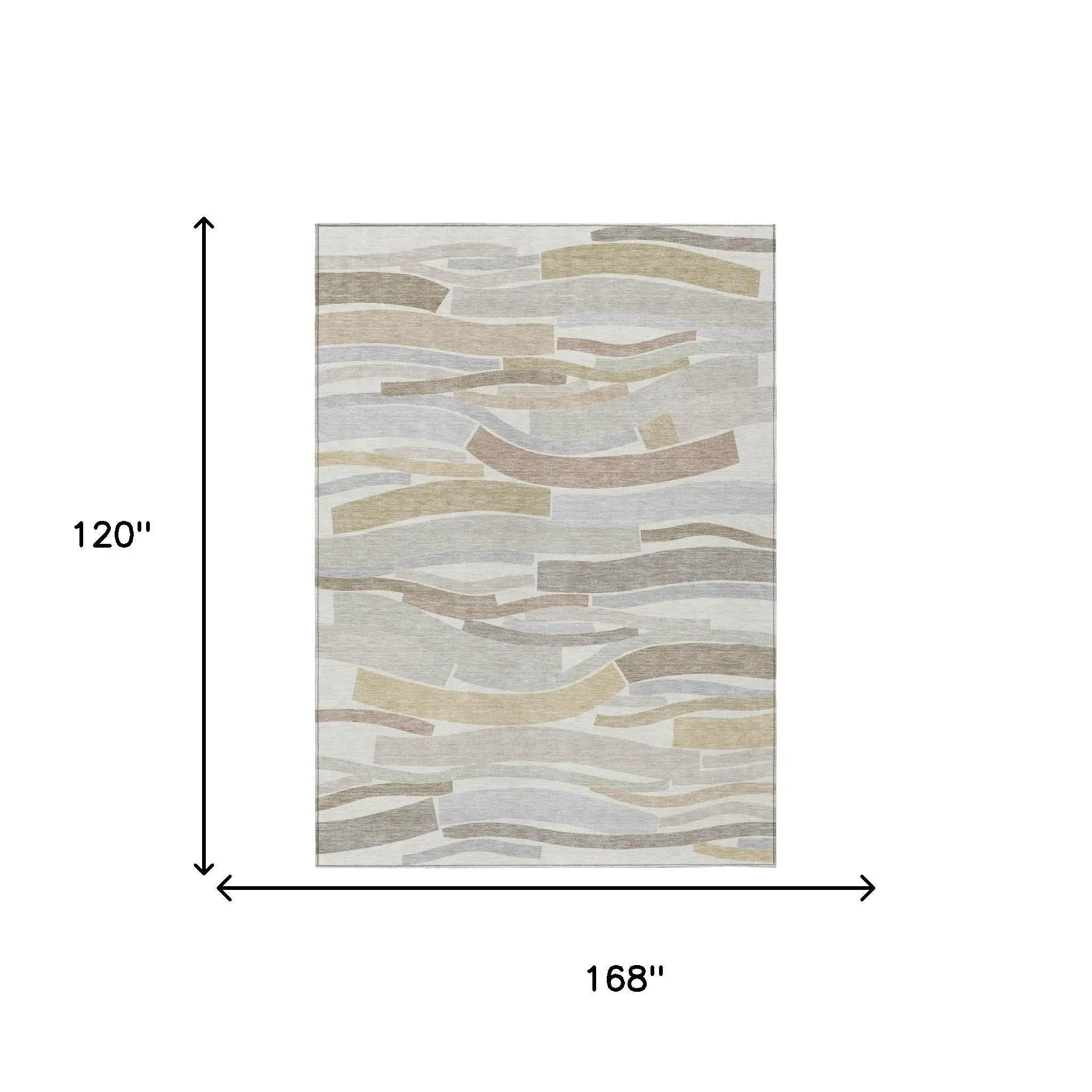 Beige and gray abstract area rug, 10x14 ft, crafted from soft synthetic fibers, ideal for modern home decor.
