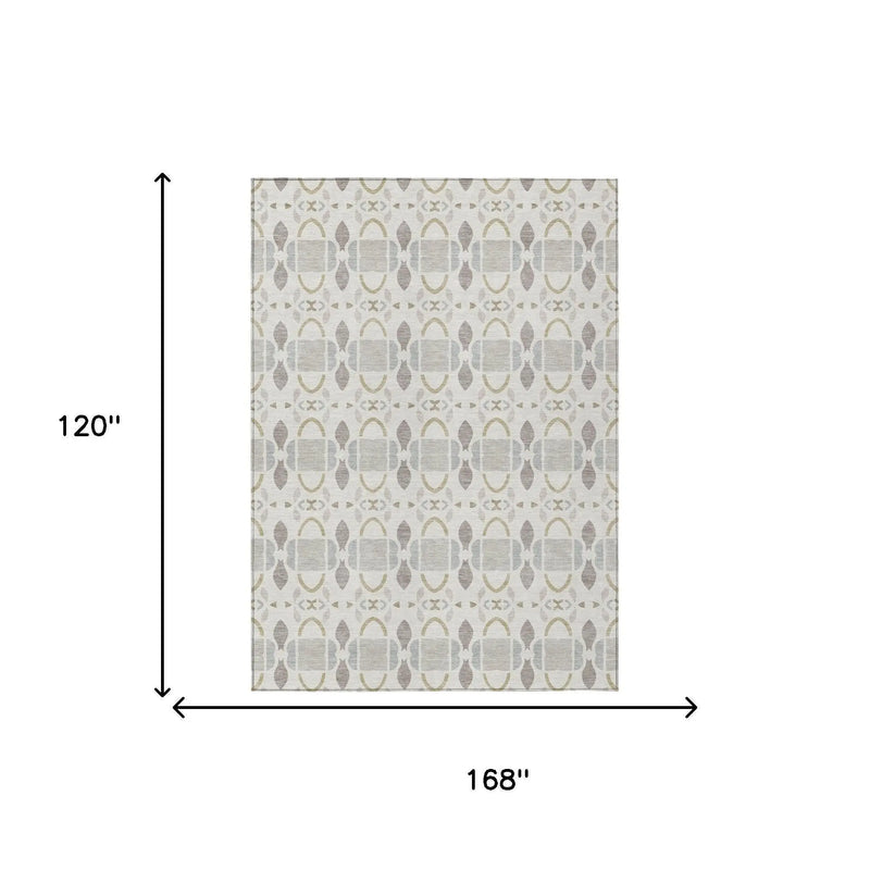10' X 14' Ivory And Silver Striped Washable Indoor Outdoor Area Rug Homeroots Outdoor