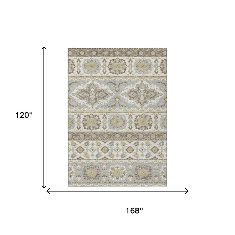 10' X 14' Ivory And Silver Tribal Washable Indoor Outdoor Area Rug Homeroots Outdoor