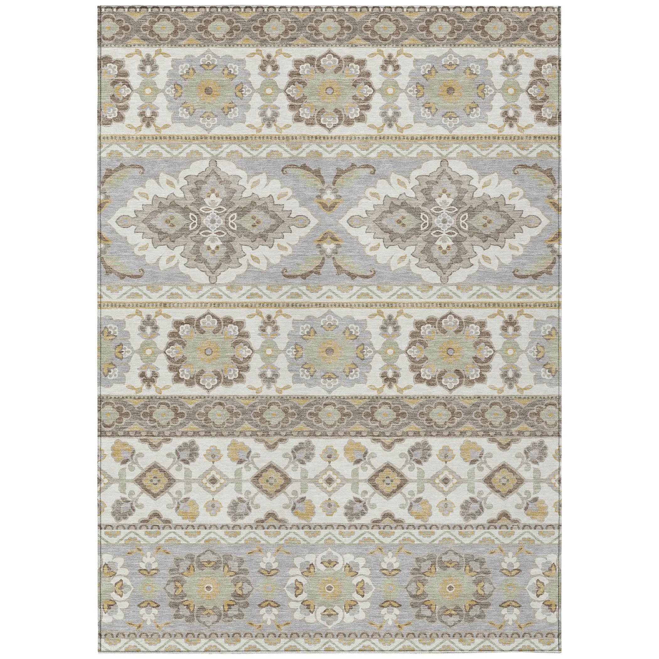 10' X 14' Ivory And Silver Tribal Washable Indoor Outdoor Area Rug Homeroots Outdoor