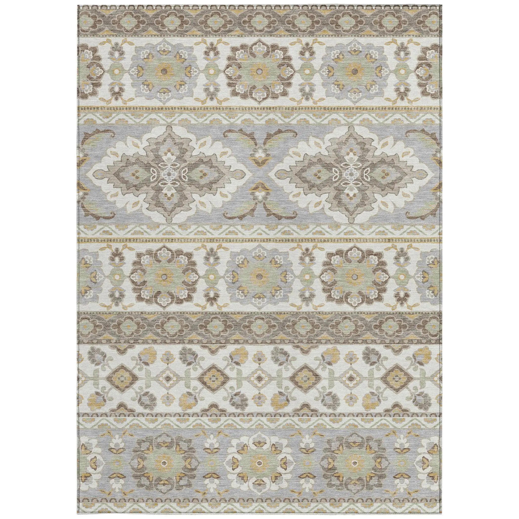 10' X 14' Ivory And Silver Tribal Washable Indoor Outdoor Area Rug Homeroots Outdoor