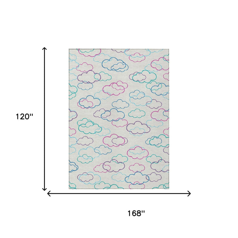 10' X 14' Ivory And Sky Blue Abstract Washable Indoor Outdoor Area Rug Homeroots Outdoor