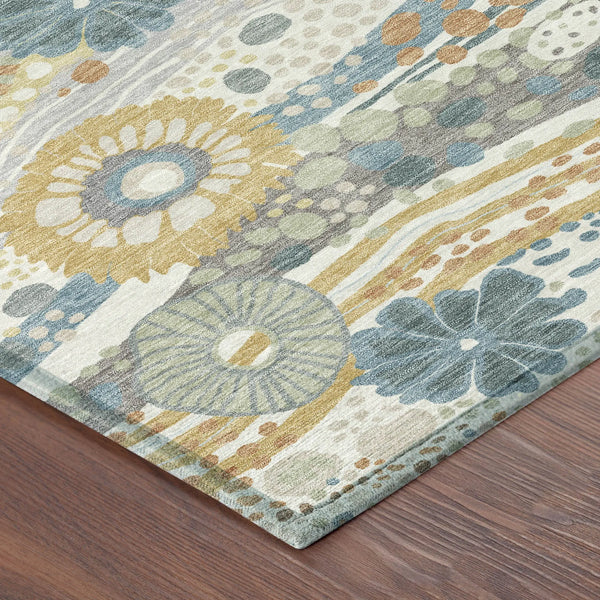 10' X 14' Ivory And Sky Blue Floral Washable Indoor Outdoor Area Rug Homeroots Outdoor