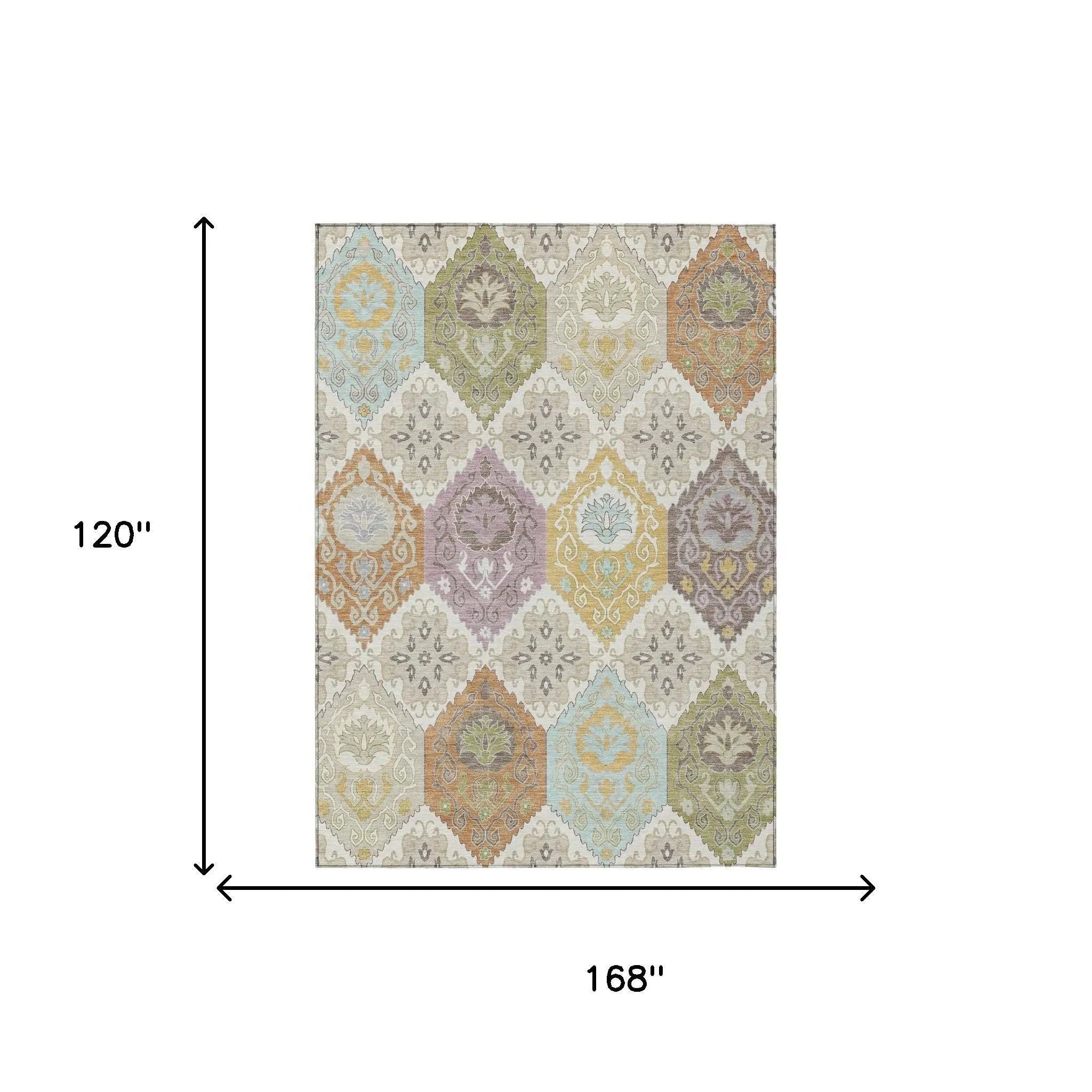 10' X 14' Ivory And Sky Blue Geometric Washable Indoor Outdoor Area Rug Homeroots Outdoor