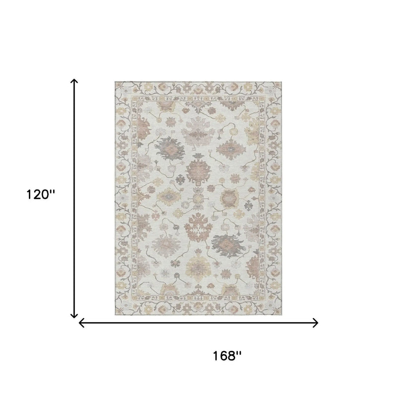 10' X 14' Ivory And Sky Blue Oriental Washable Indoor Outdoor Area Rug Homeroots Outdoor