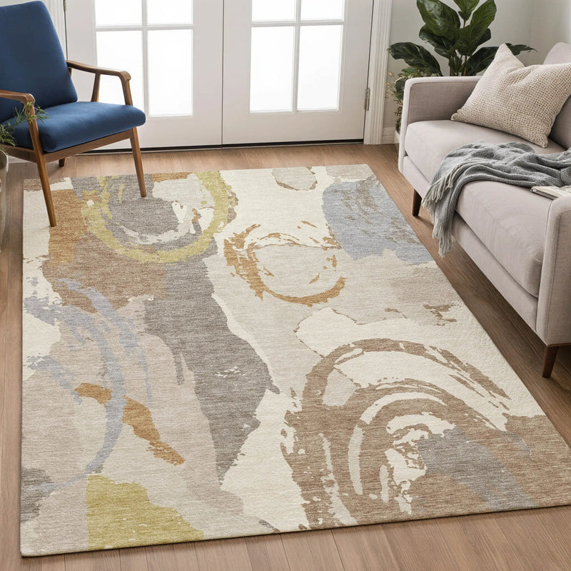 10' X 14' Ivory And Taupe Abstract Washable Indoor Outdoor Area Rug Homeroots Outdoor