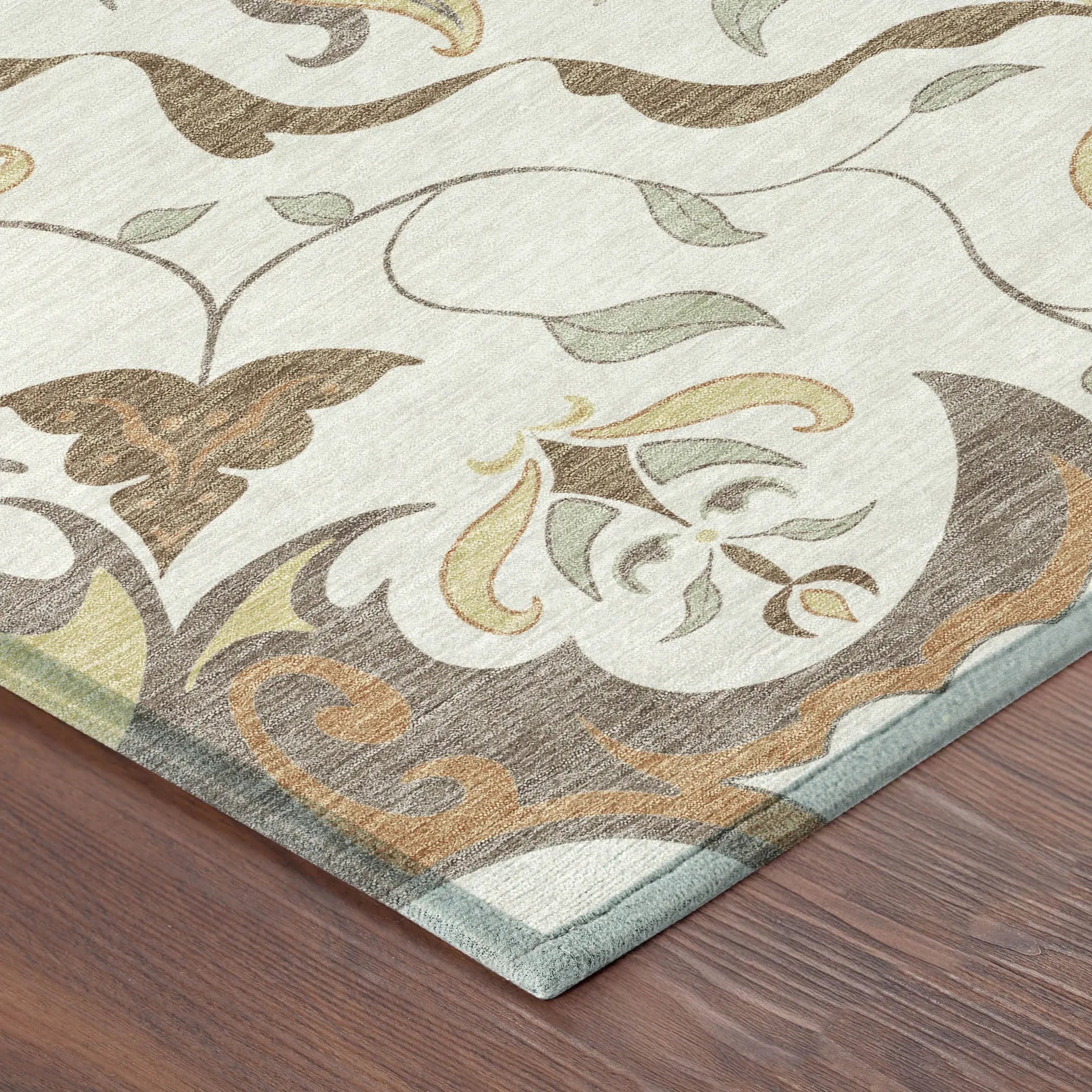 10' X 14' Ivory And Taupe Damask Washable Indoor Outdoor Area Rug Homeroots Outdoor