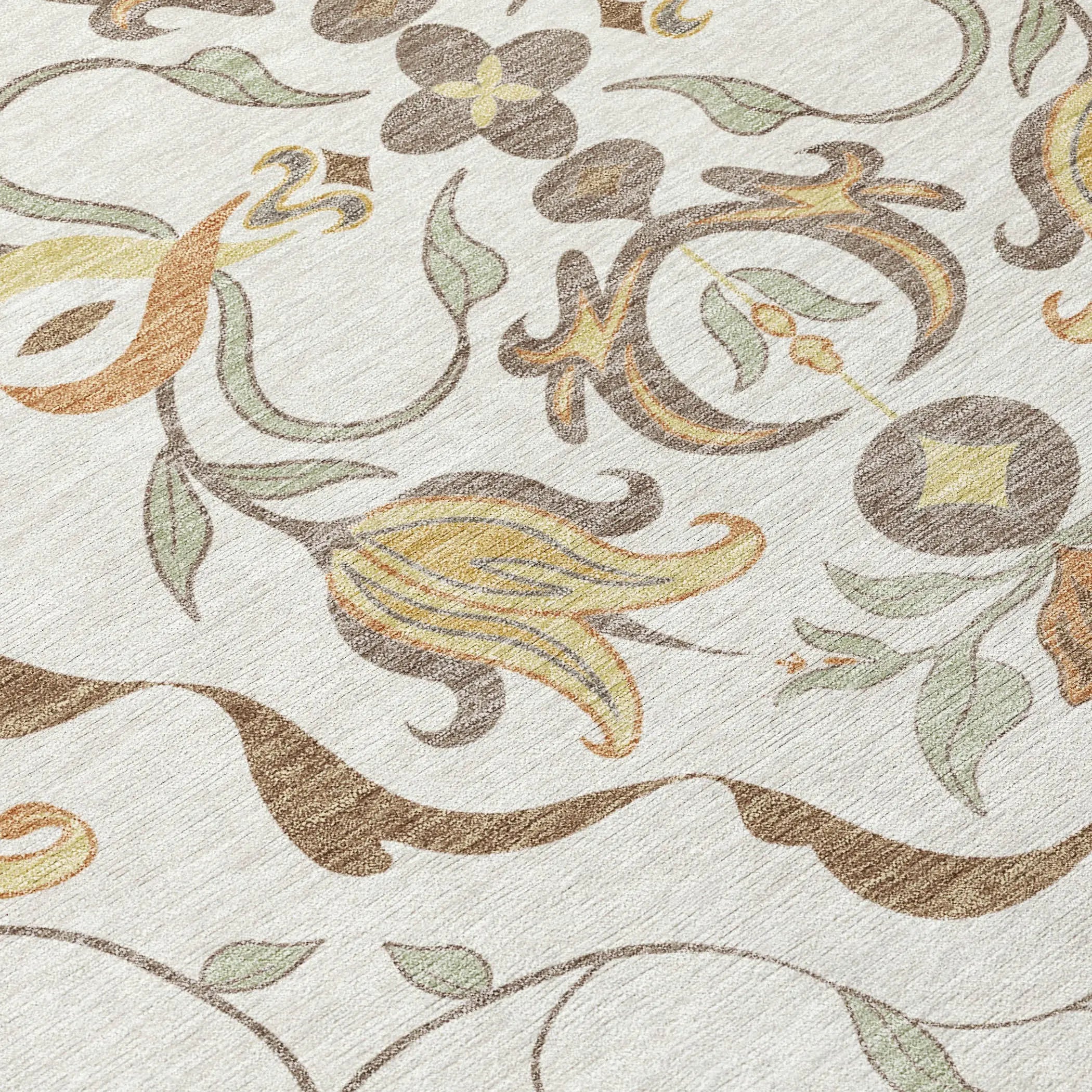 10' X 14' Ivory And Taupe Damask Washable Indoor Outdoor Area Rug Homeroots Outdoor