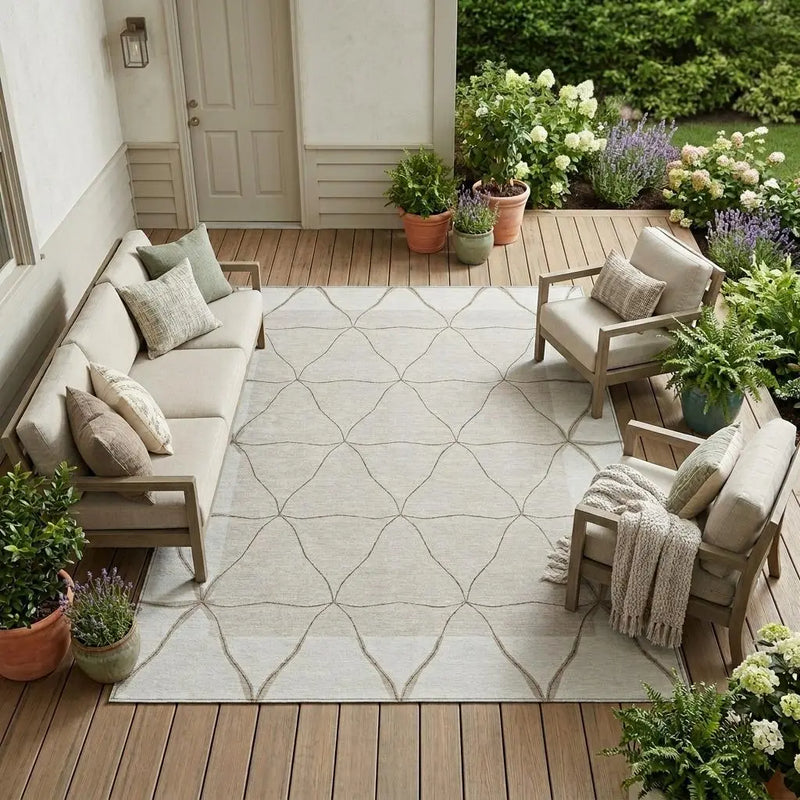 10' X 14' Ivory And Taupe Geometric Washable Indoor Outdoor Area Rug Homeroots Outdoor