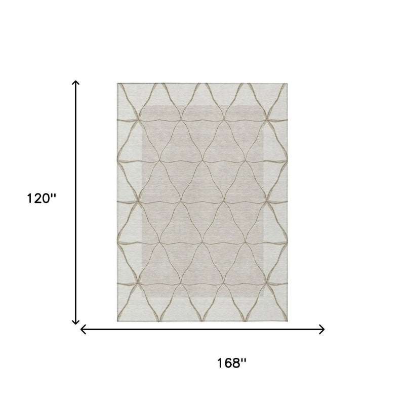 10' X 14' Ivory And Taupe Geometric Washable Indoor Outdoor Area Rug Homeroots Outdoor