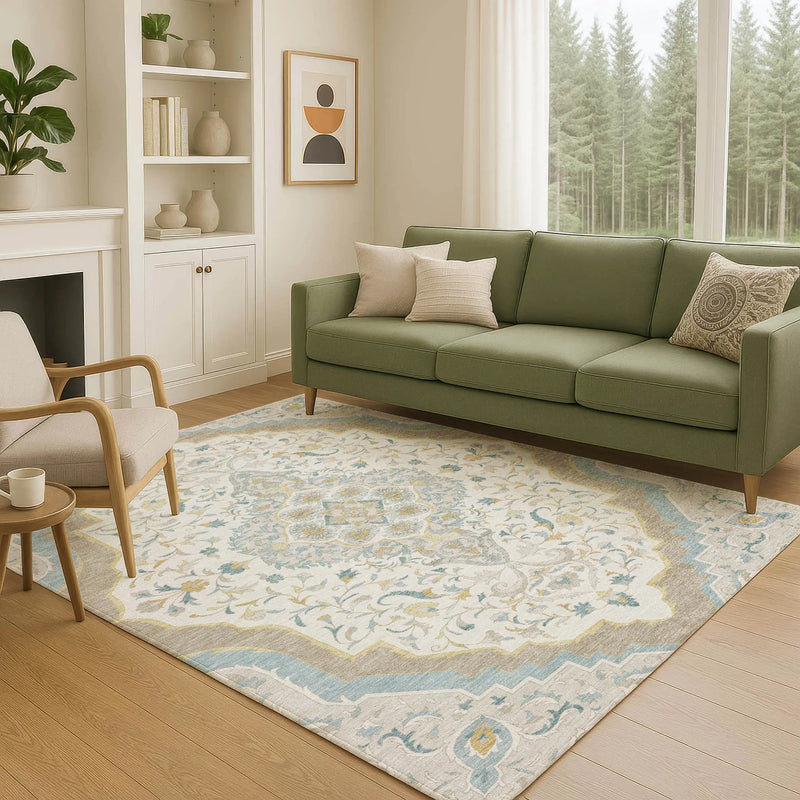 10' X 14' Ivory And Taupe Medallion Washable Indoor Outdoor Area Rug Homeroots Outdoor