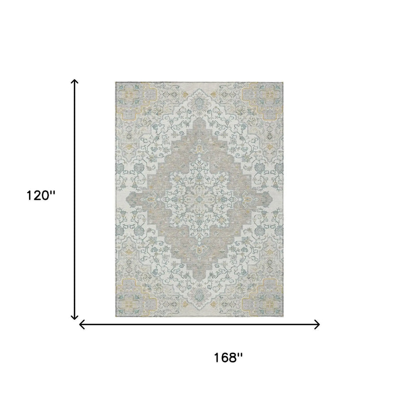 10' X 14' Ivory And Taupe Medallion Washable Indoor Outdoor Area Rug Homeroots Outdoor