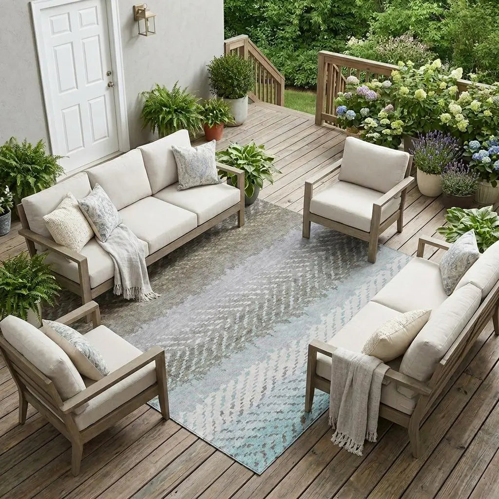 10' X 14' Ivory And Taupe Striped Washable Indoor Outdoor Area Rug Homeroots Outdoor