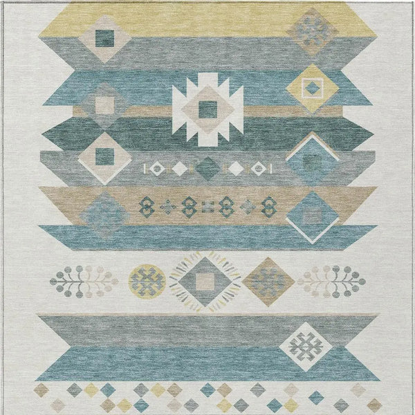 10' X 14' Ivory And Teal Blue Geometric Washable Indoor Outdoor Area Rug Homeroots Outdoor