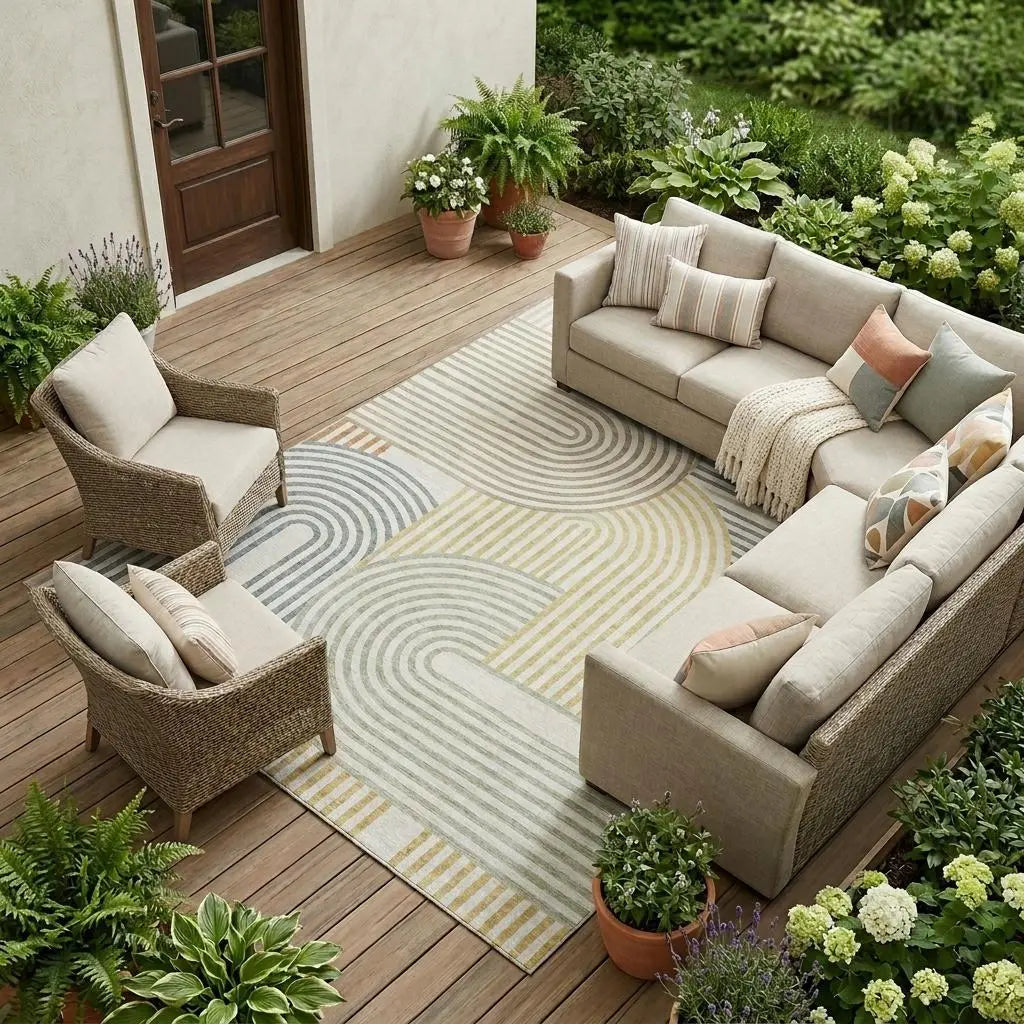 10' X 14' Ivory And Wheat Geometric Washable Indoor Outdoor Area Rug Homeroots Outdoor